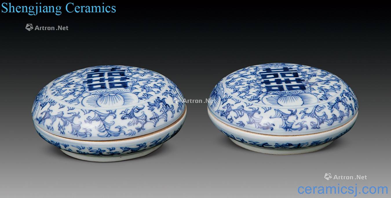 qing Blue and white flowers around branches cover box (a)