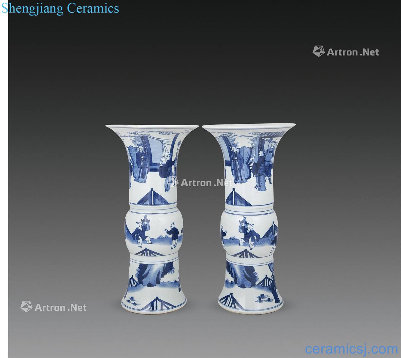 qing Blue and white characters PND tail-on statue of (a)
