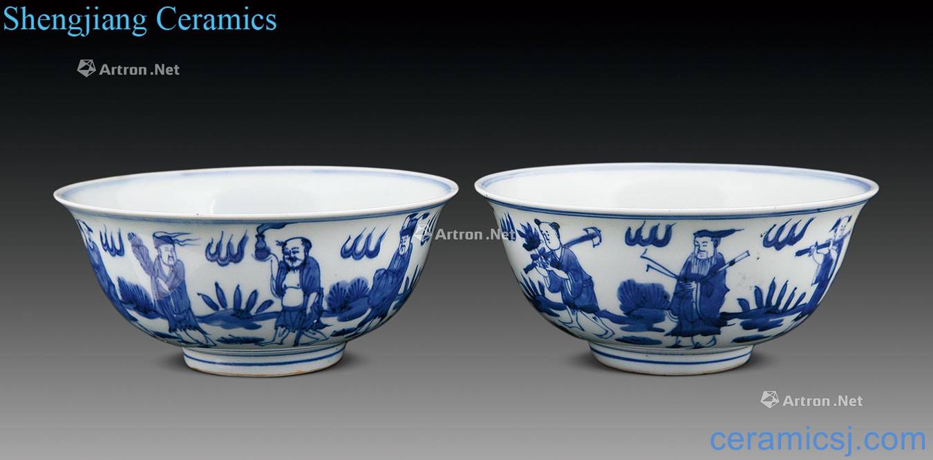 Ming Blue and white the eight immortals green-splashed bowls (a)