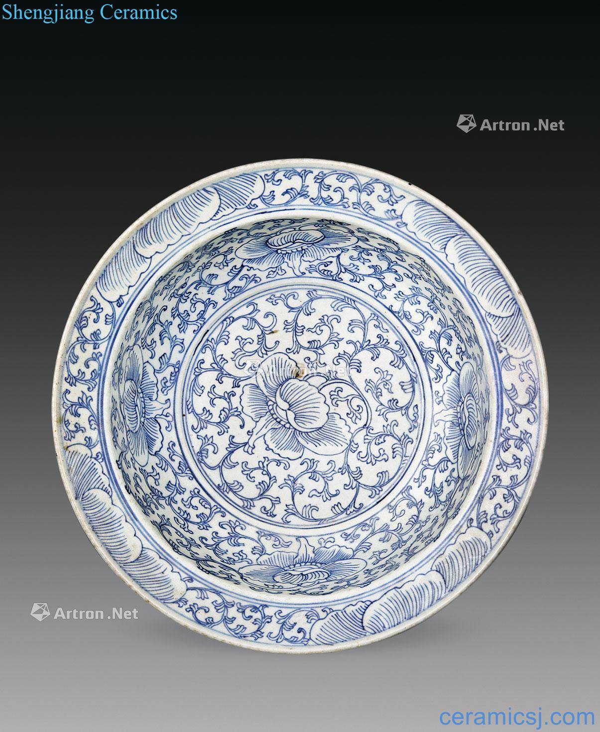 qing Blue and white tie up branch flowers hand basin