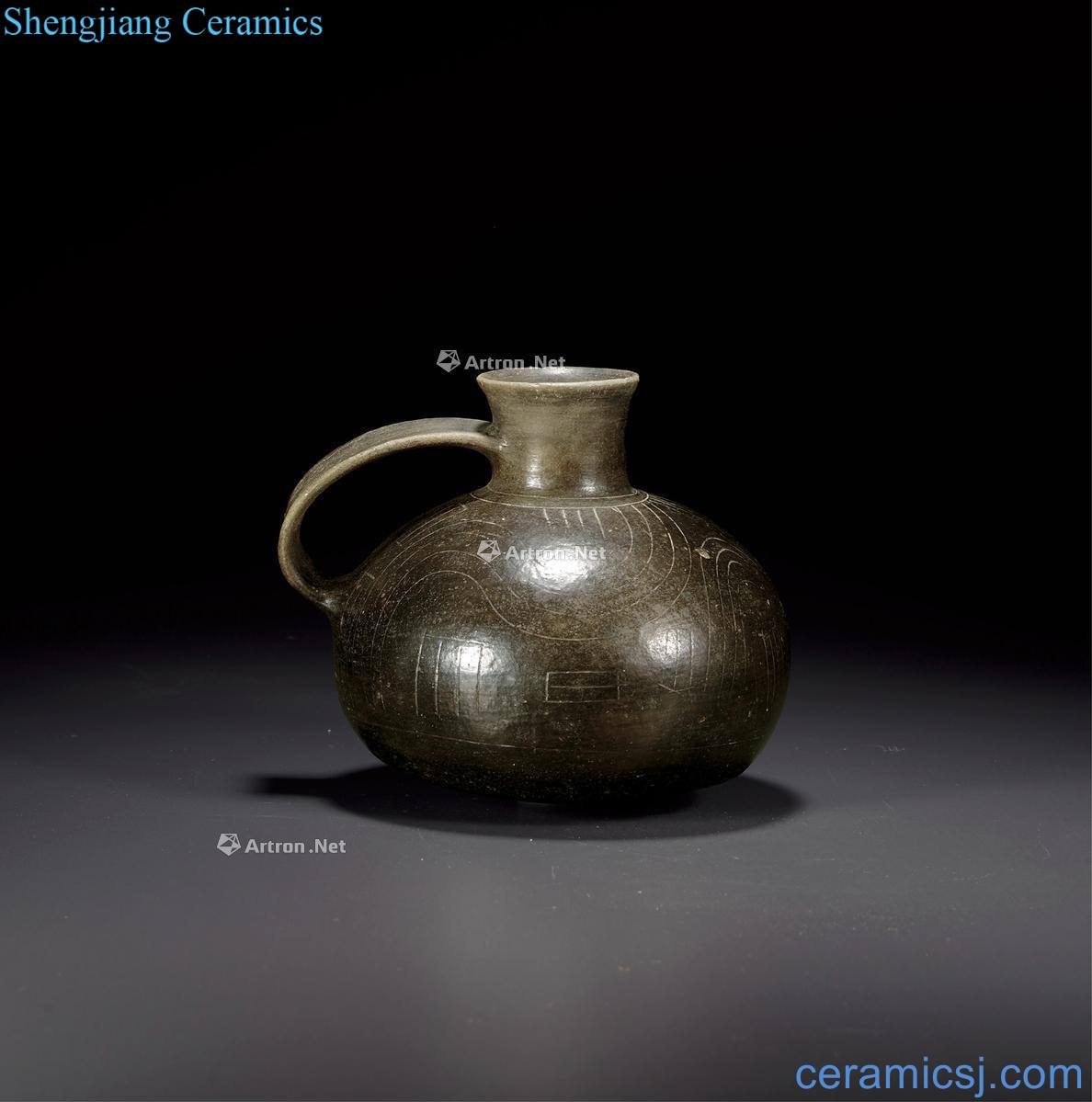 Prehistoric, black pottery scratching ewer