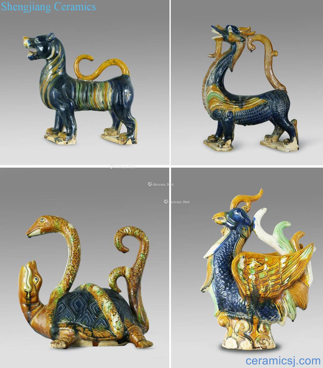 Tang liao Three-color four god beast furnishing articles (blue dragon, white tiger, rosefinch, black) (four)