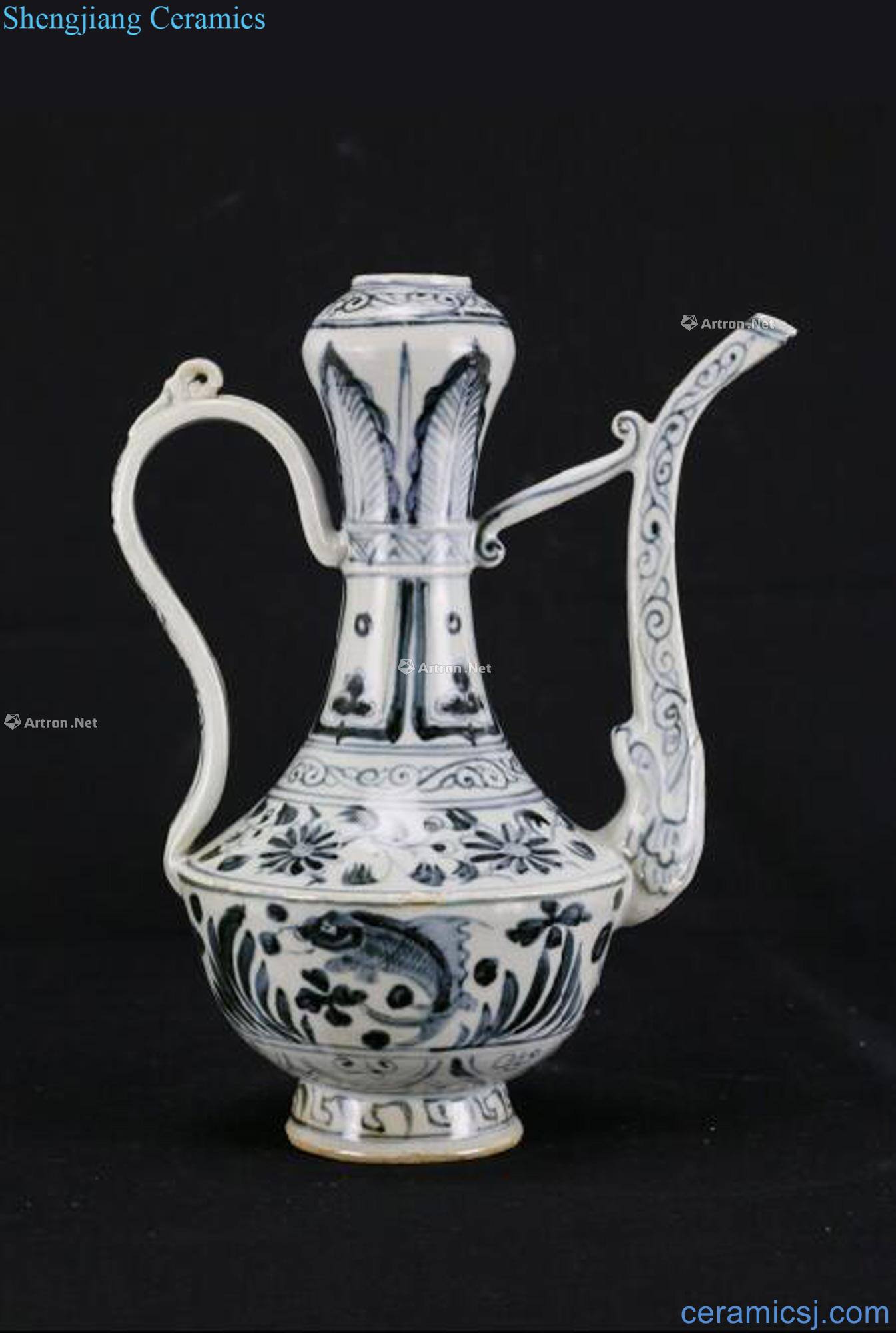 Early Ming dynasty Blue and white fish grain ewer