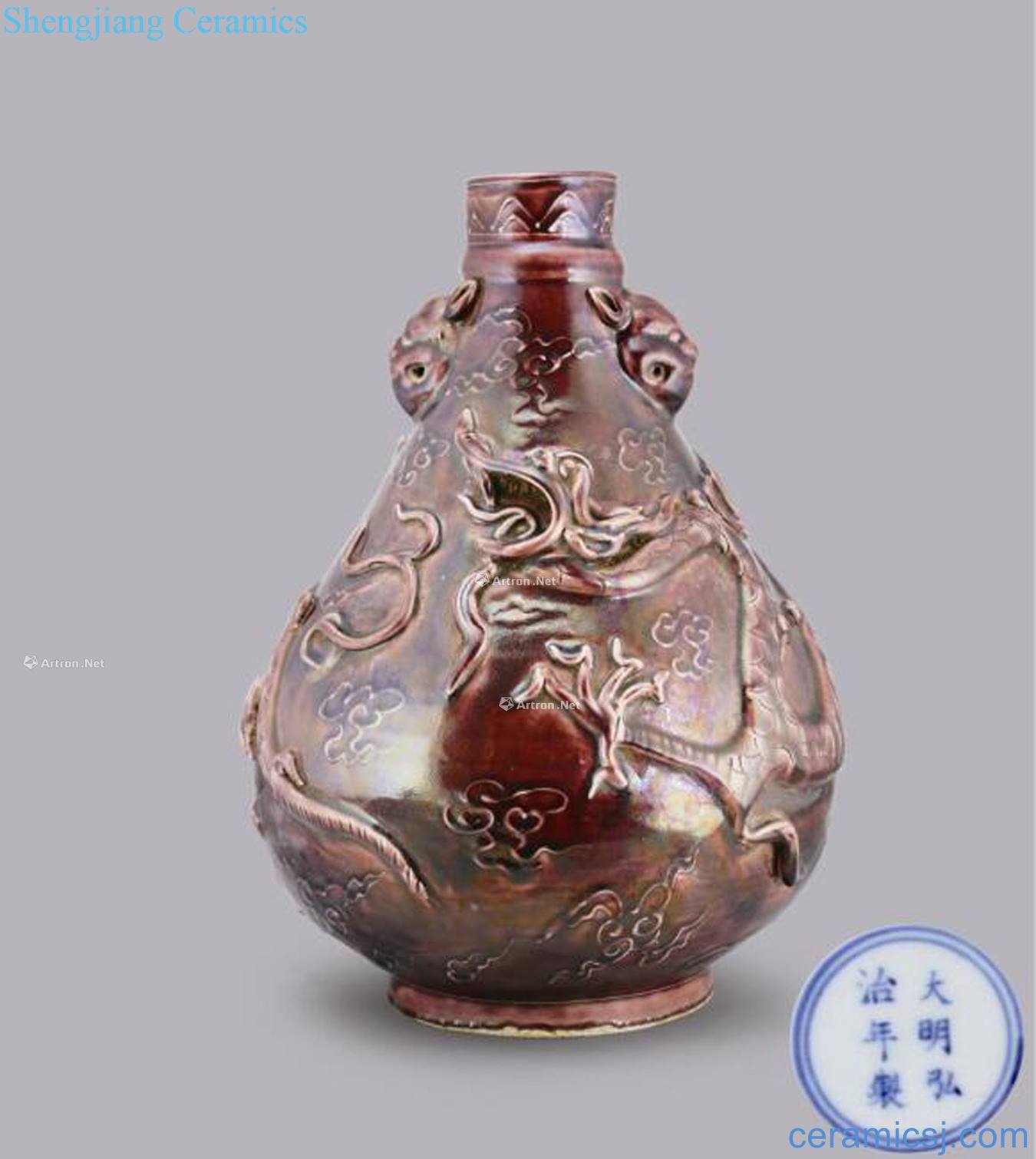 Ming Red glaze paste plastic YunLongWen beast statue
