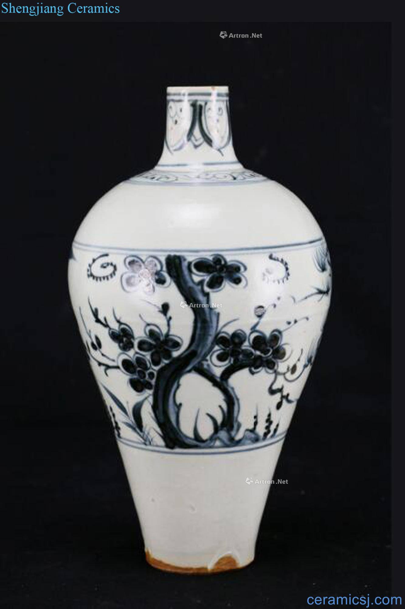 Early Ming dynasty Blue and white poetic plum bottle age