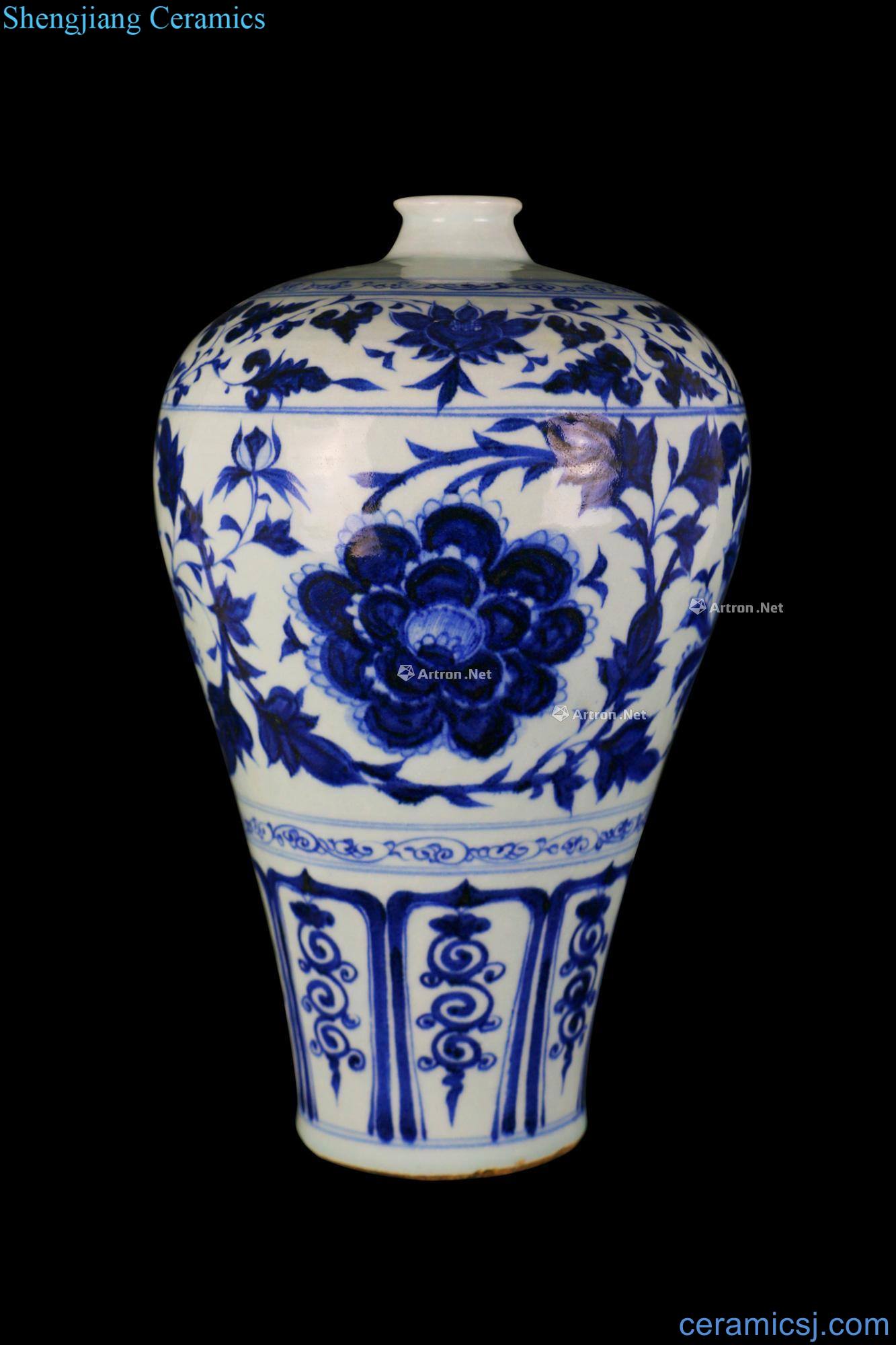 yuan Blue and white peony mei bottle