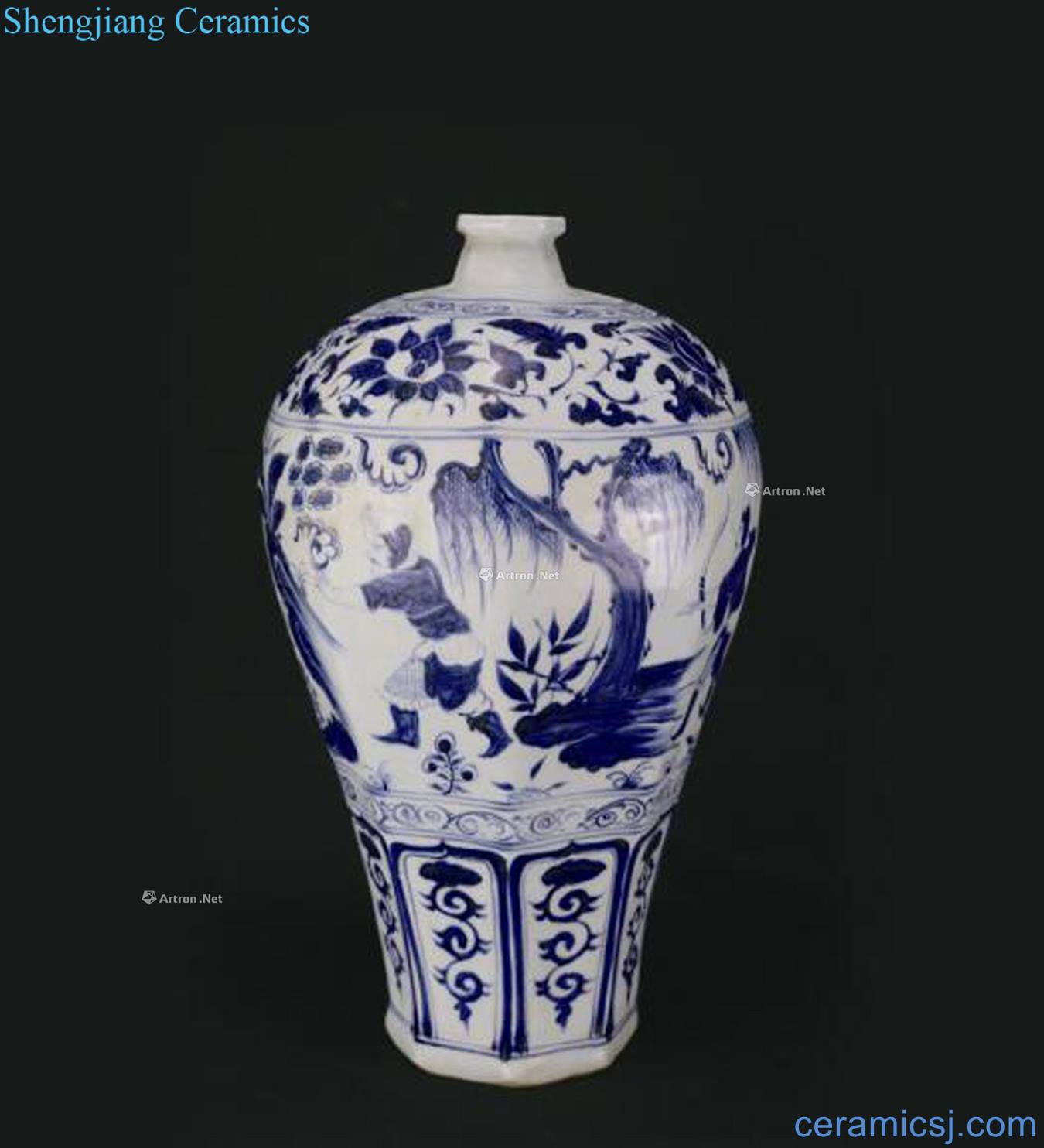 yuan Stories of blue and white (bo ling) eight arrises plum bottle