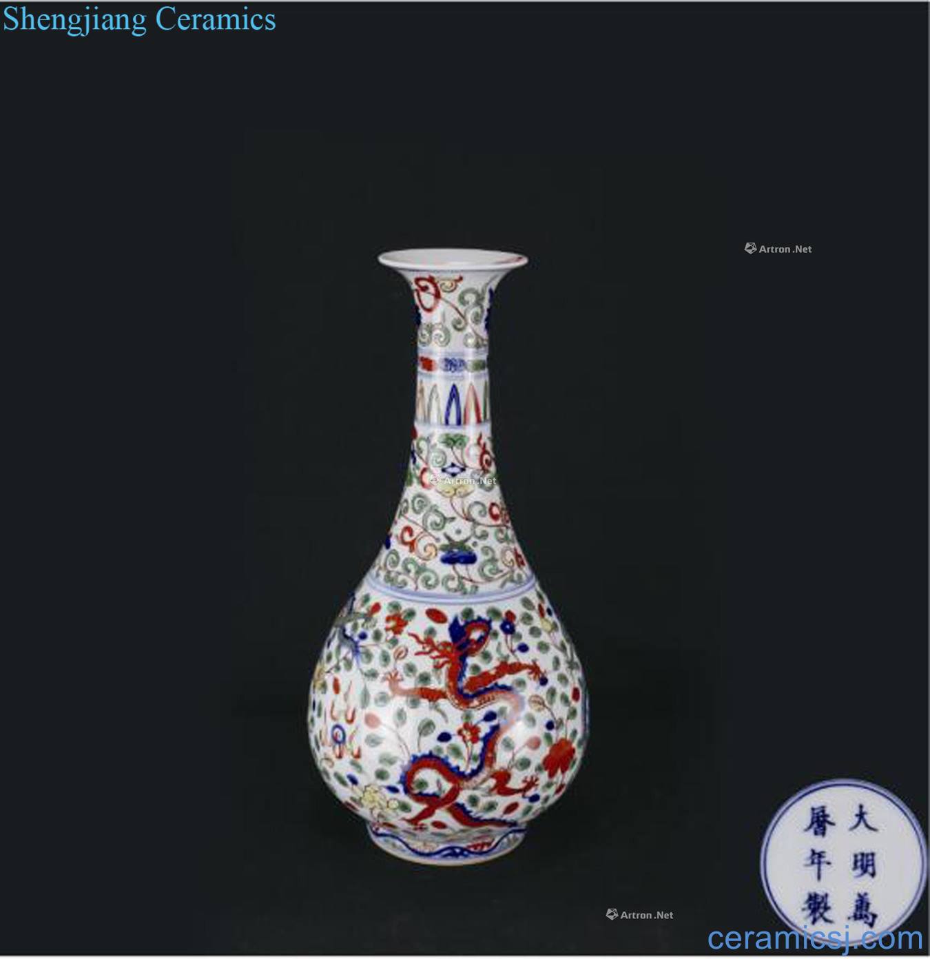 Ming Five dragon wearing blue and white flowers okho spring bottle