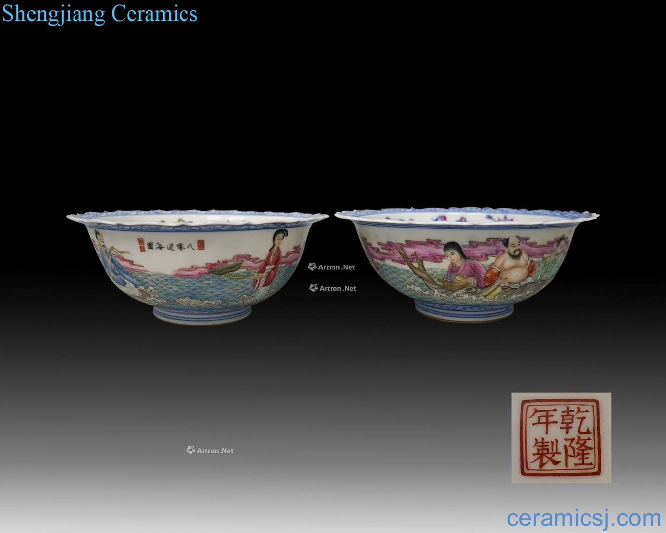 Qing qianlong pastel ensemble figure kwai mouth bowl (a)