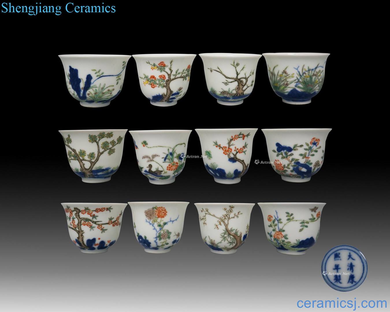 The qing emperor kangxi Blue and white color god cup of December