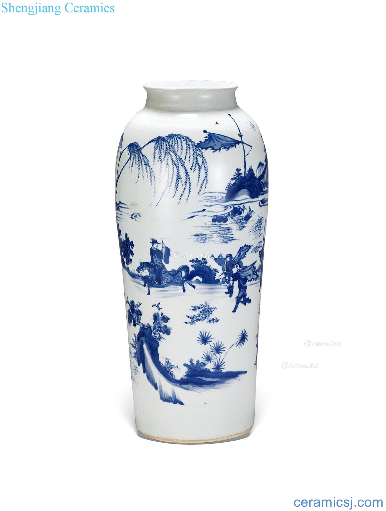 Ming Chongzhen blue knife horse figures tube bottle