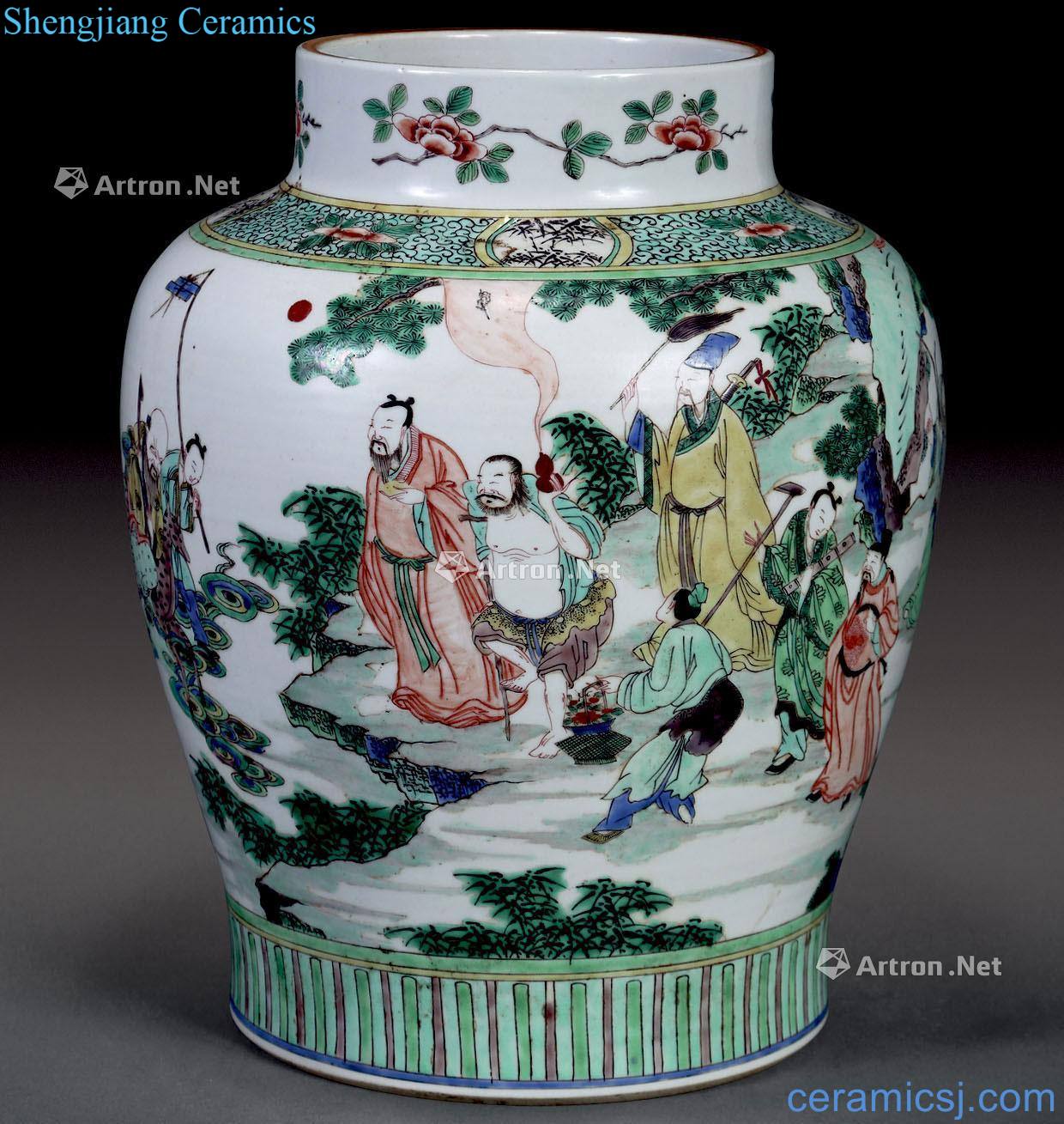 Qing guangxu Colorful character canister