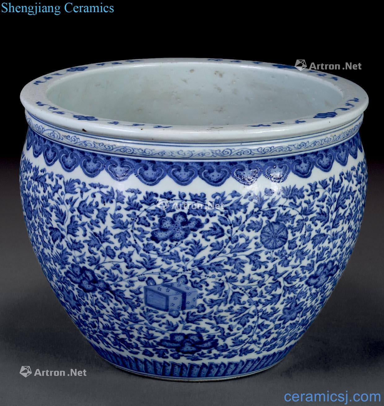 qing Blue and white branch flowers cylinder
