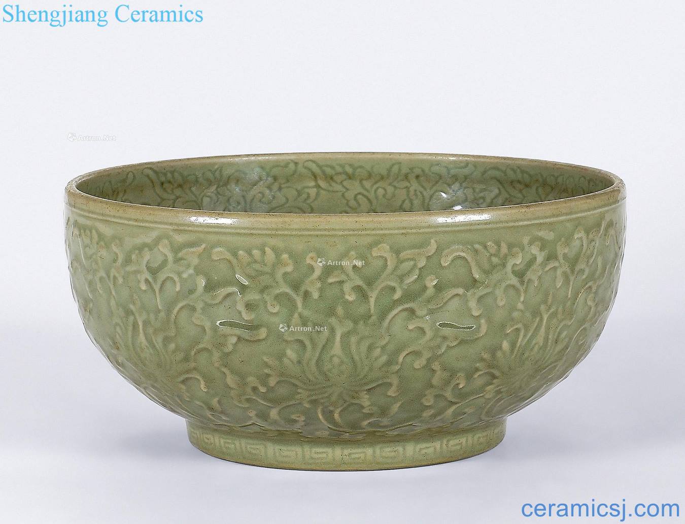 Ming Longquan celadon stamps lotus flower grain big bowl