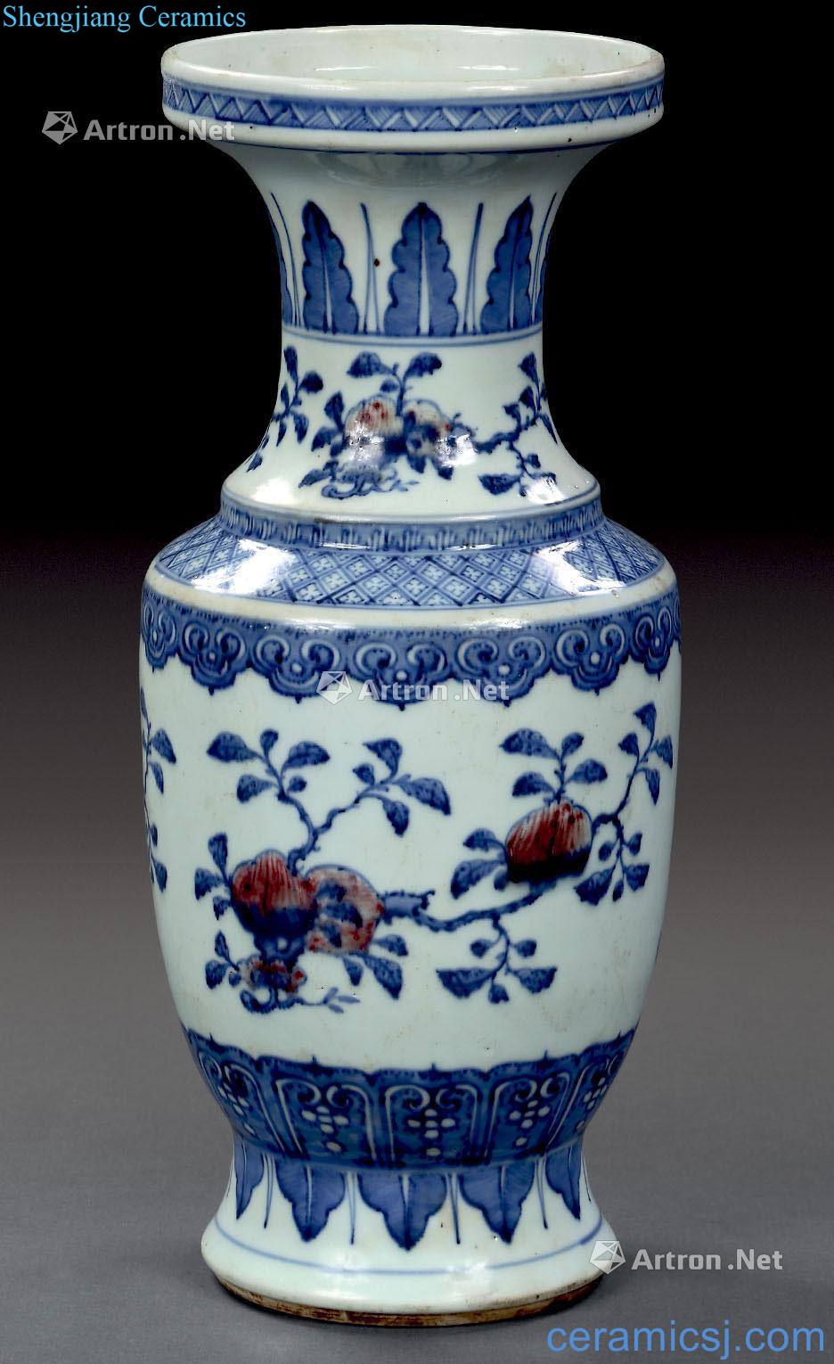 Qing dynasty blue-and-white youligong three fruit grain dish buccal bottle