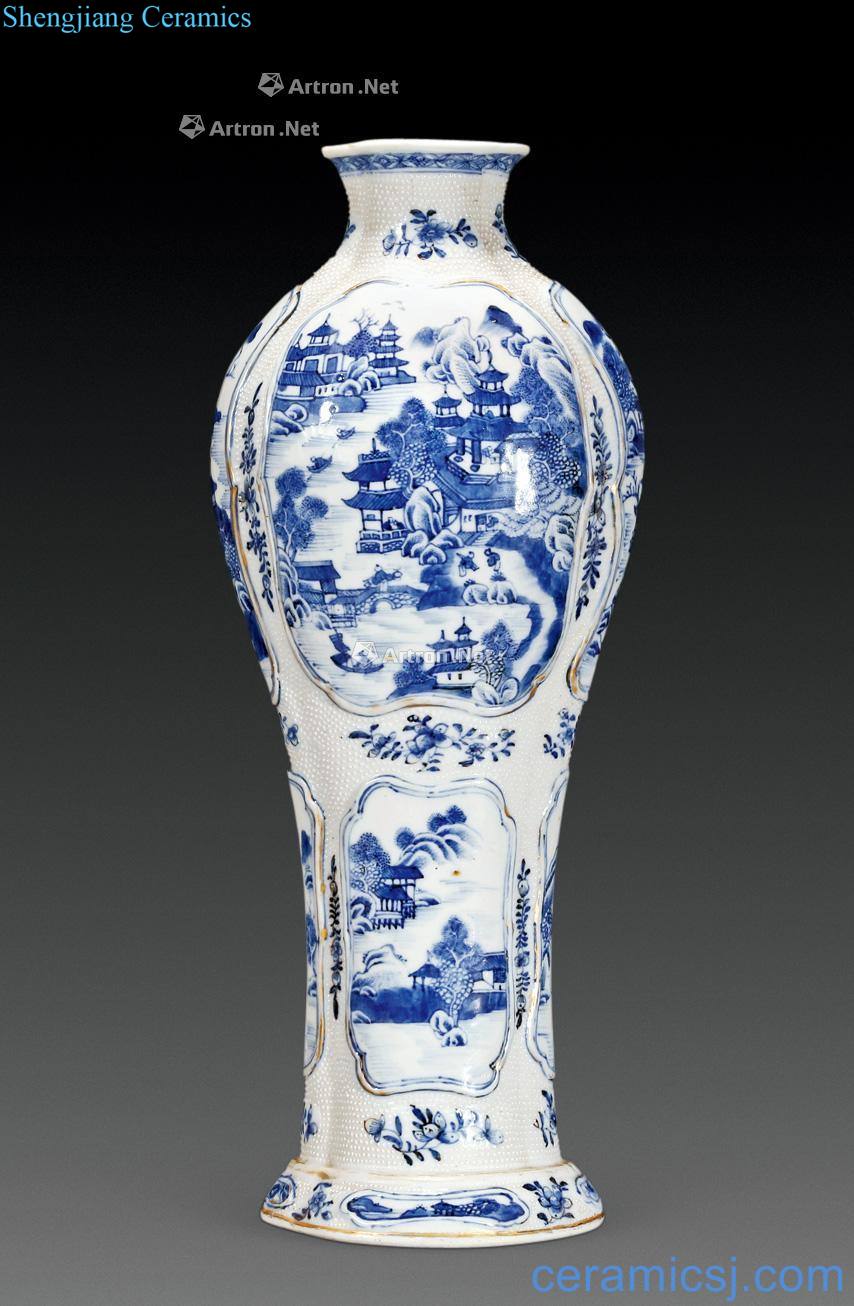 qing Blue and white landscape pattern medallion melon leng bottles