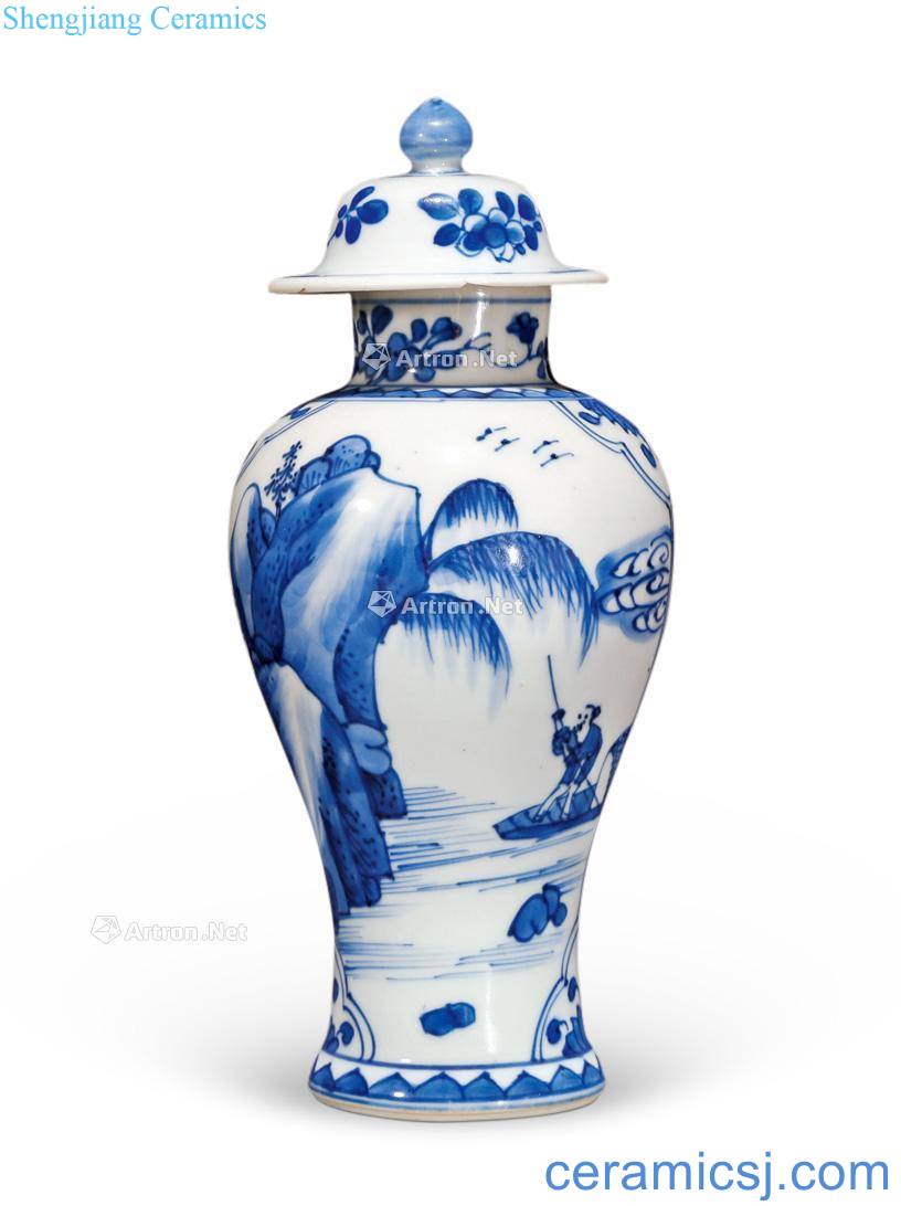 The qing emperor kangxi Blue and white landscape half bottle