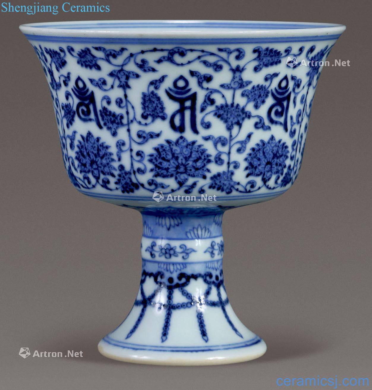 Qing dynasty blue-and-white Sanskrit footed cup