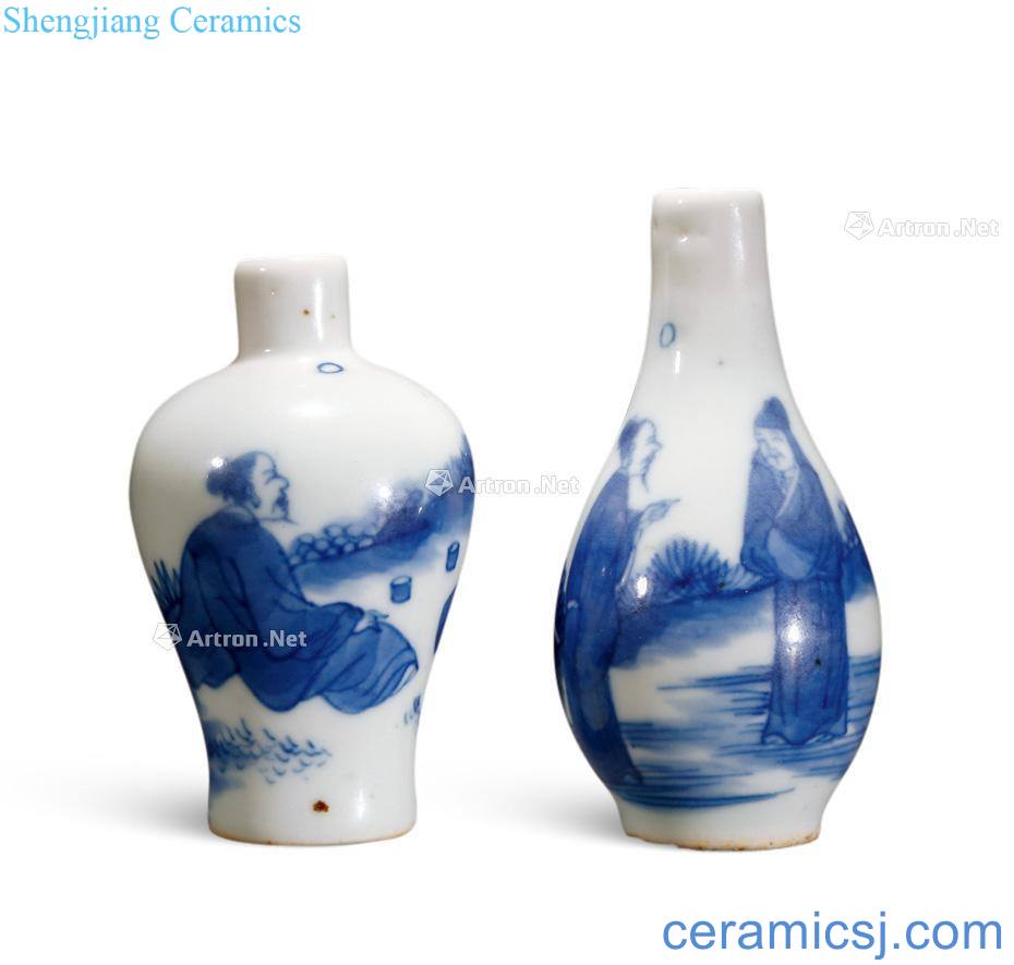 The qing emperor kangxi Blue cross figure plum bottle inside a group (2)