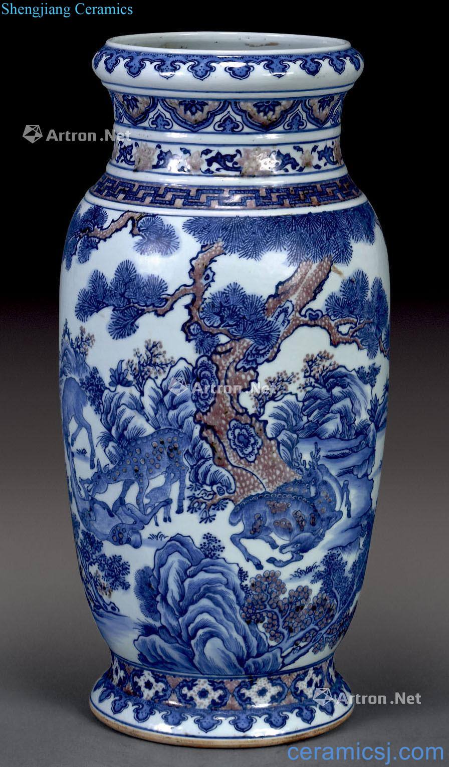 Qing dynasty blue-and-white youligong Korean pine deer bottles