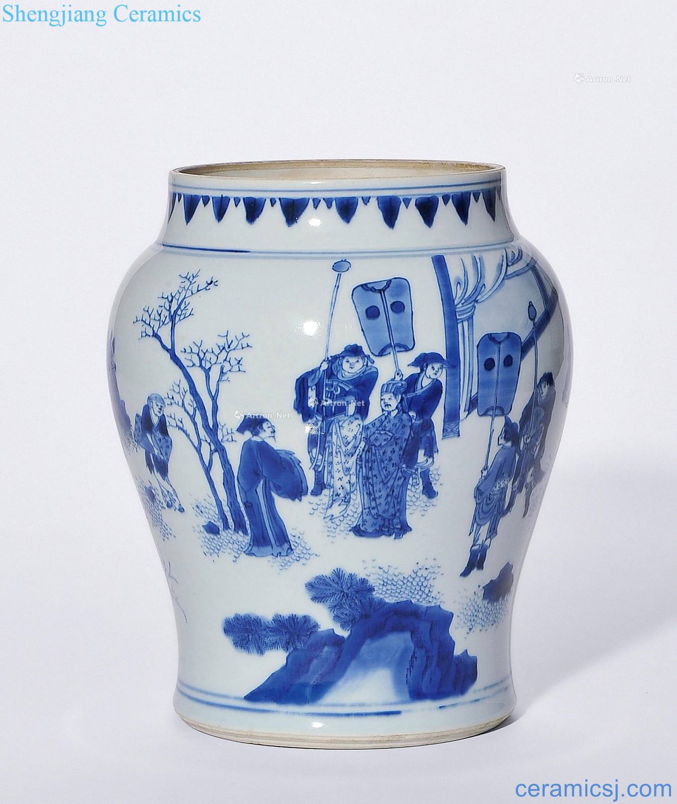 Ming chongzhen Stories of blue and white grain big lotus seeds cans
