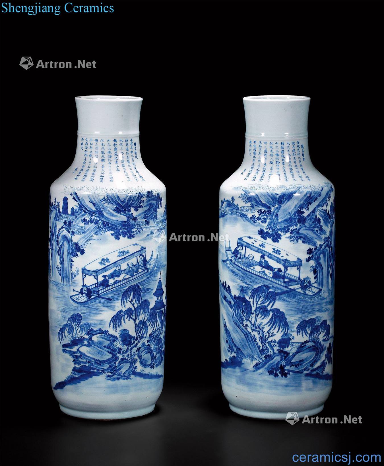 qing Blue and red cliff fu large bottle (a)