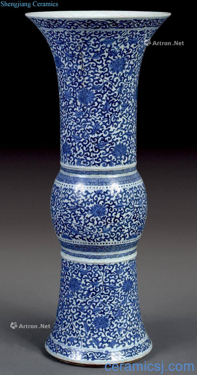 qing Blue and white tie up branch flower vase with flowers