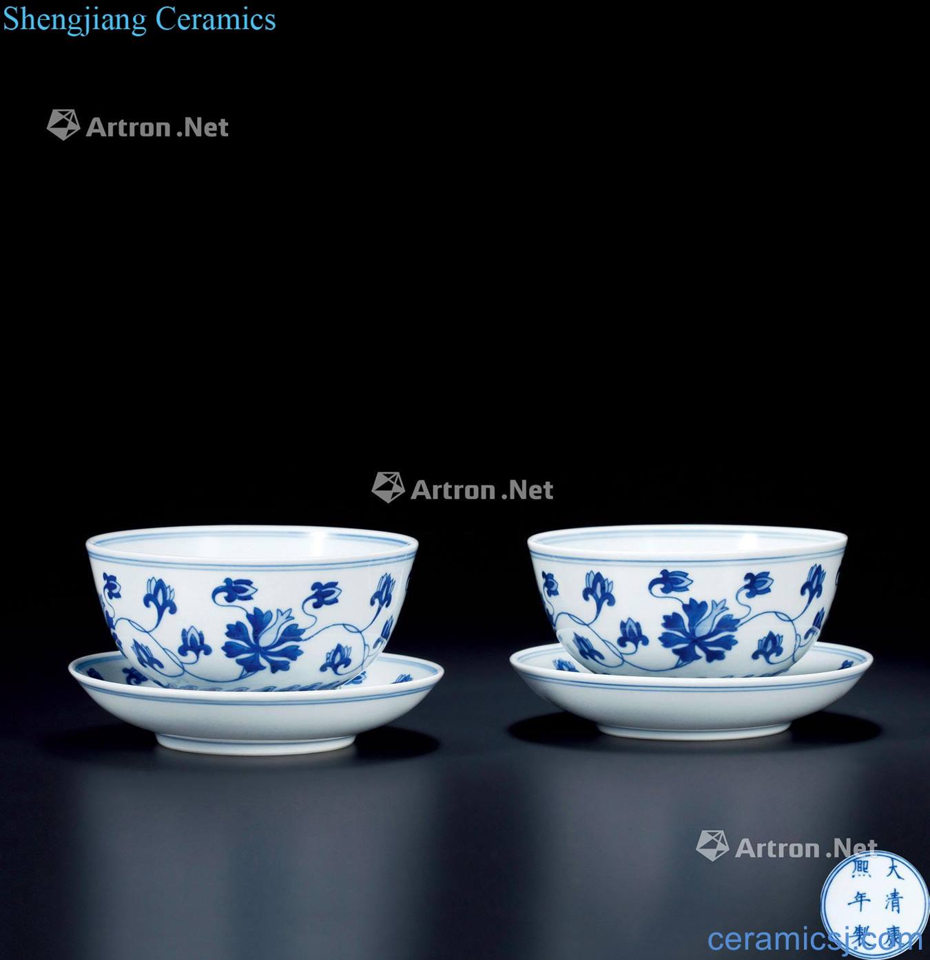 qing Blue and white lotus flower grain set bowl