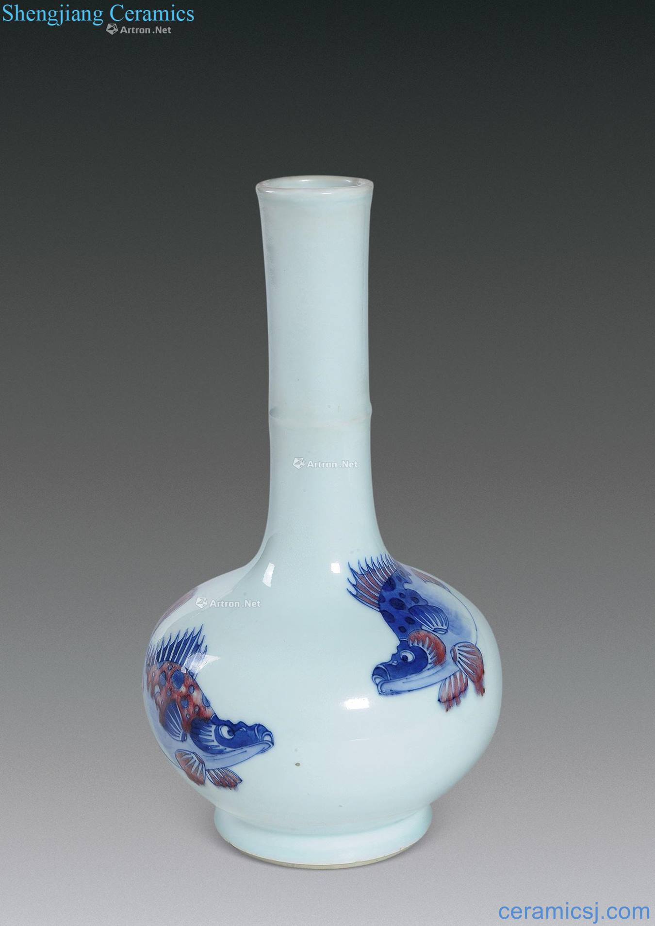 The qing emperor kangxi Blue and white youligong three fish flask