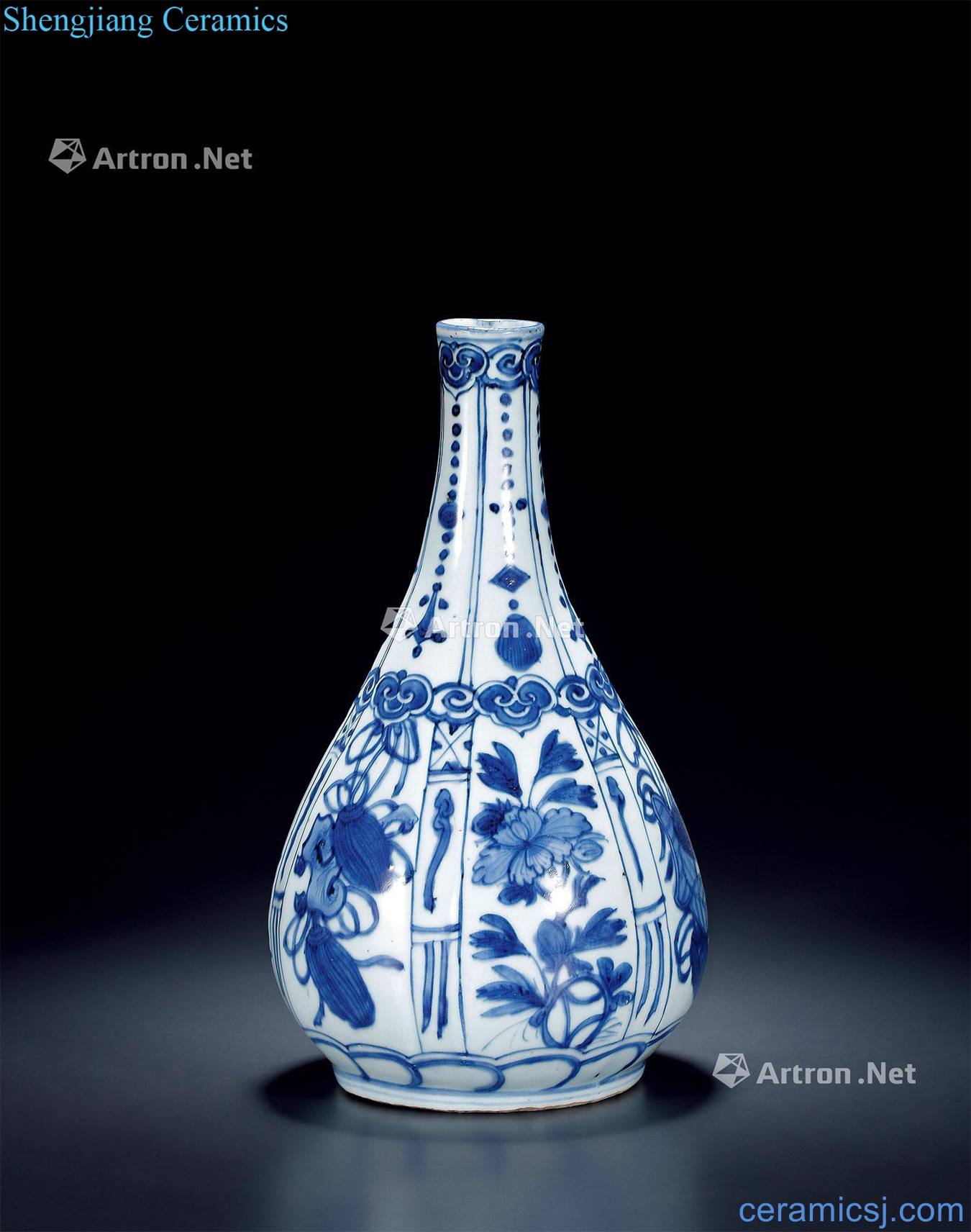 Ming Blue and white bottle in a cone