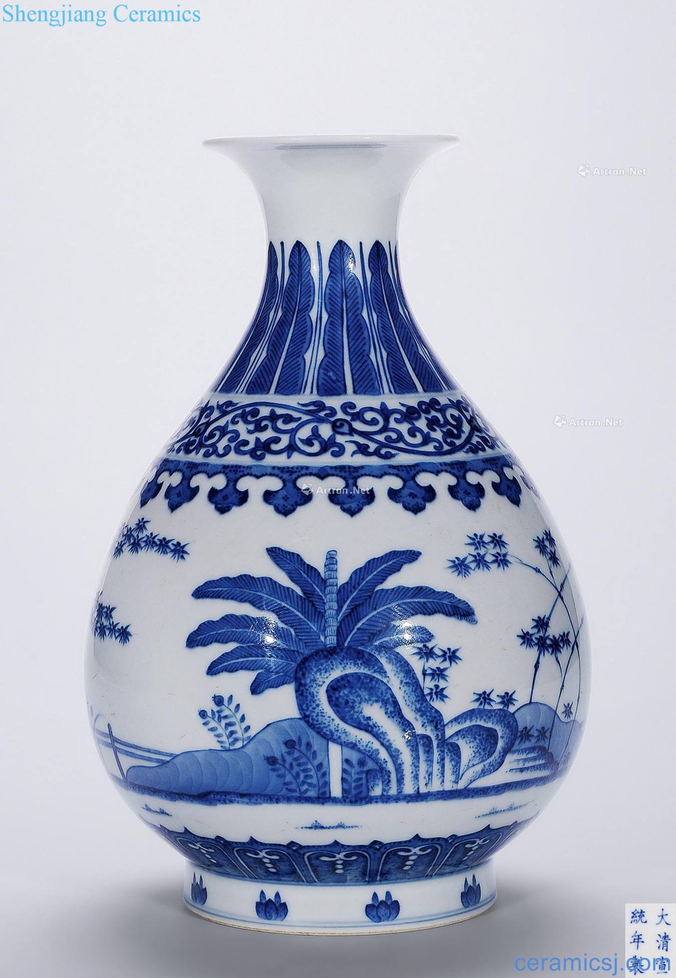 Qing xuantong Blue and white sanqing figure okho spring bottle