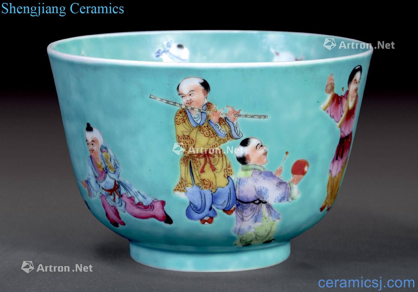 Qing jiaqing green enamel baby play bowls
