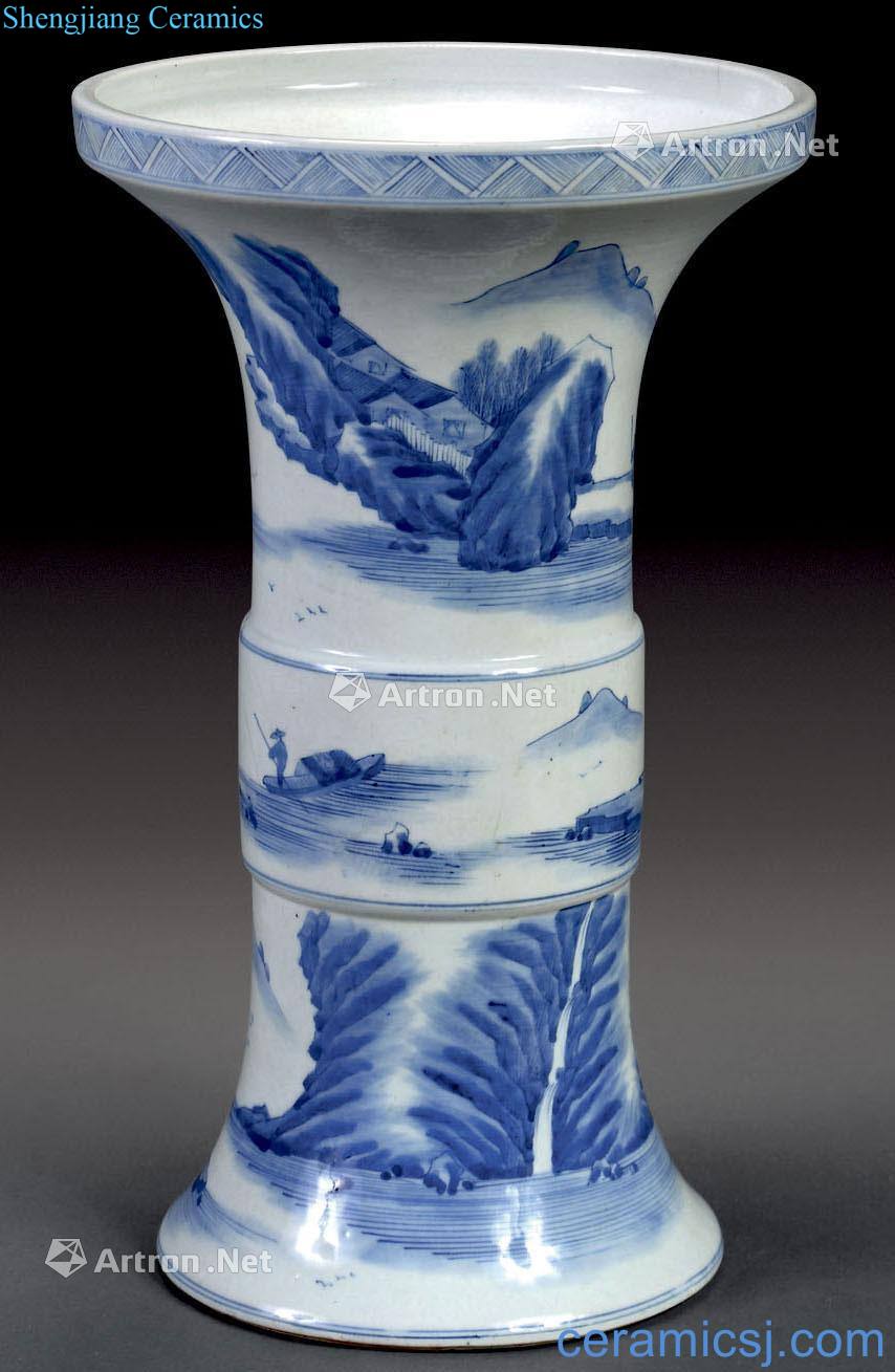 qing Blue and white flower vase with landscapes