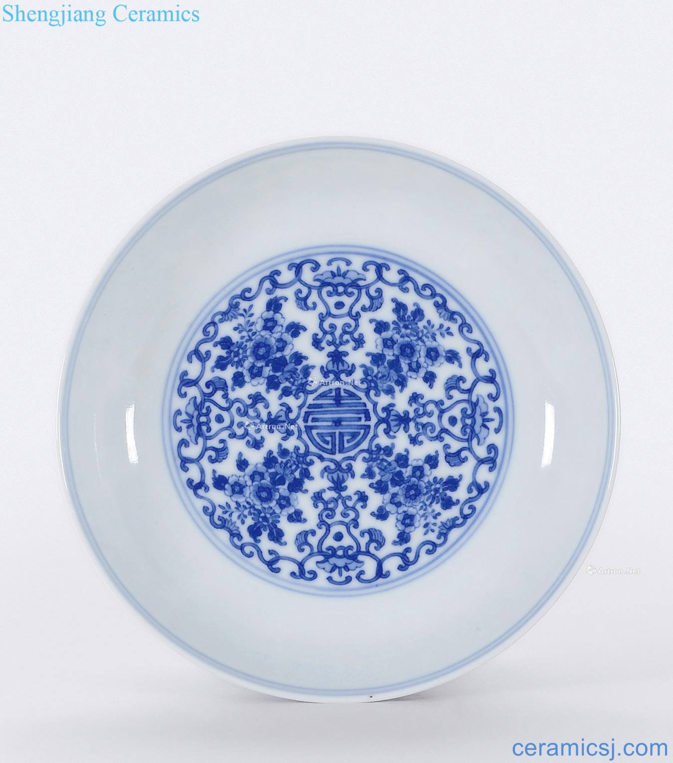 Blue and white life of qing yongzheng word group pattern plate