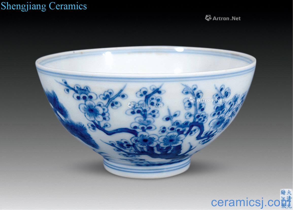 Qing guangxu Blue and white shochiku mei bowl