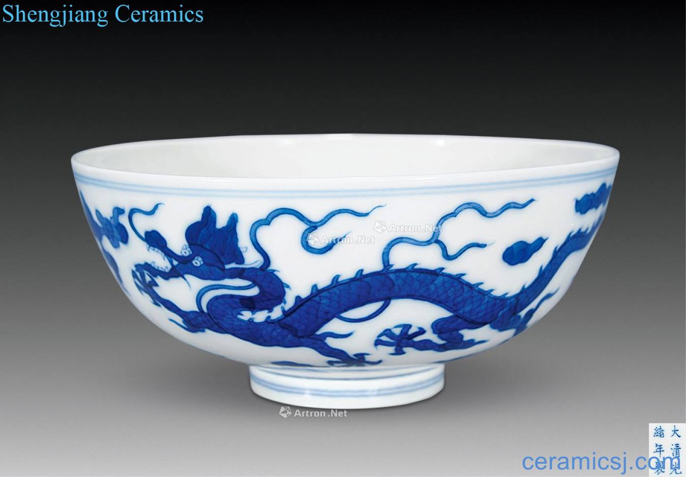 Qing guangxu Blue and white dragon bowl