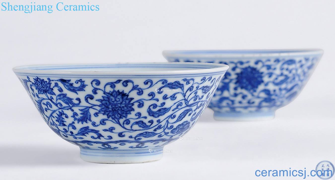 Qing yongzheng Blue and white tie up branch lotus green-splashed bowls (a)
