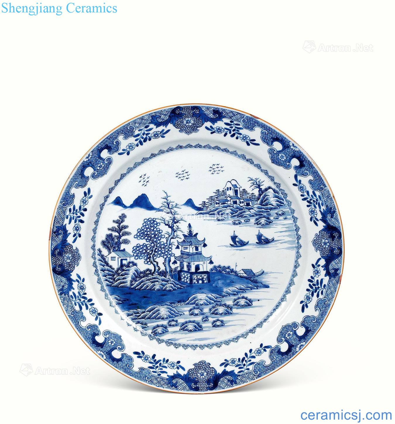 qing Blue and white landscape market