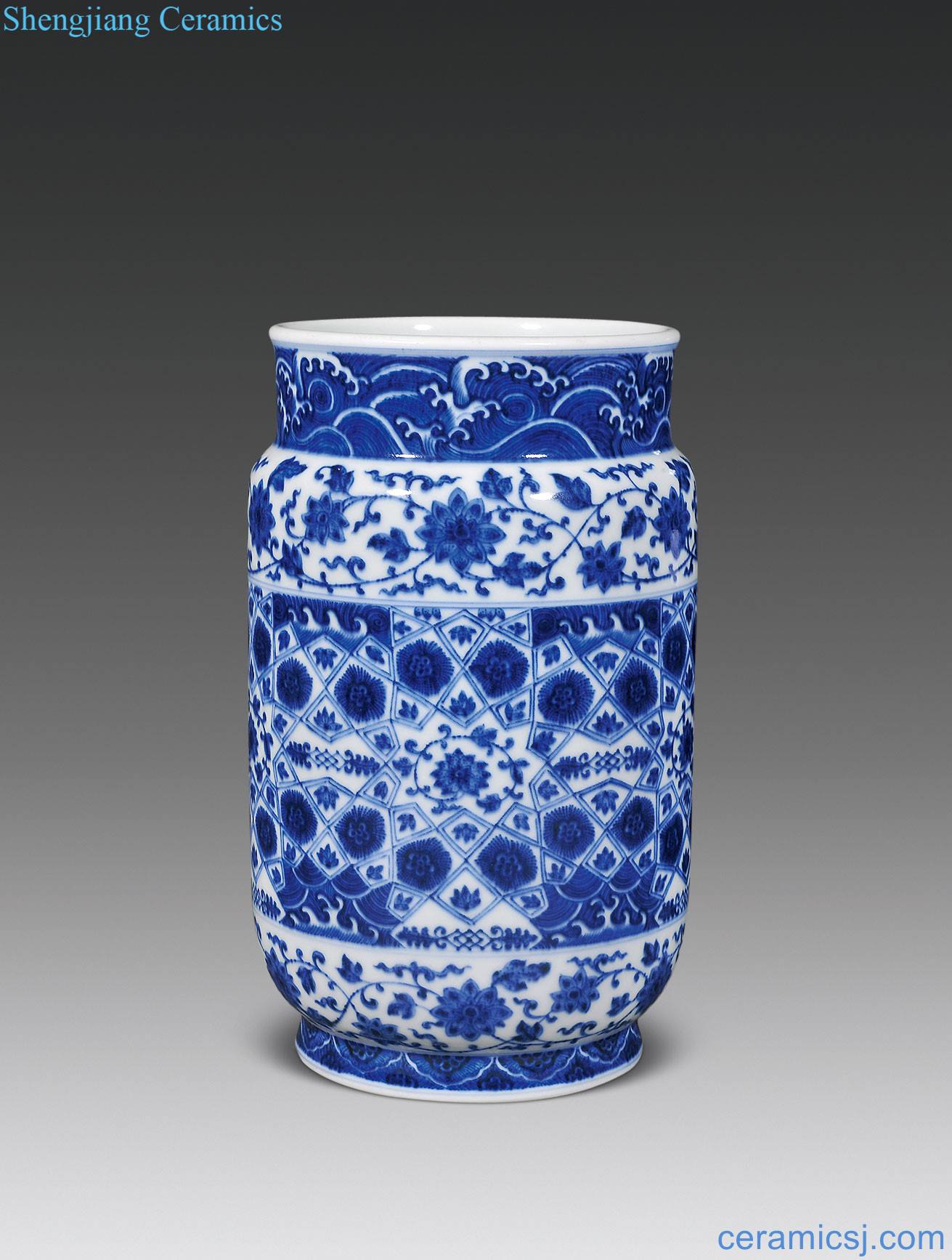 Qing dynasty blue and white flowers wen zhuang pot