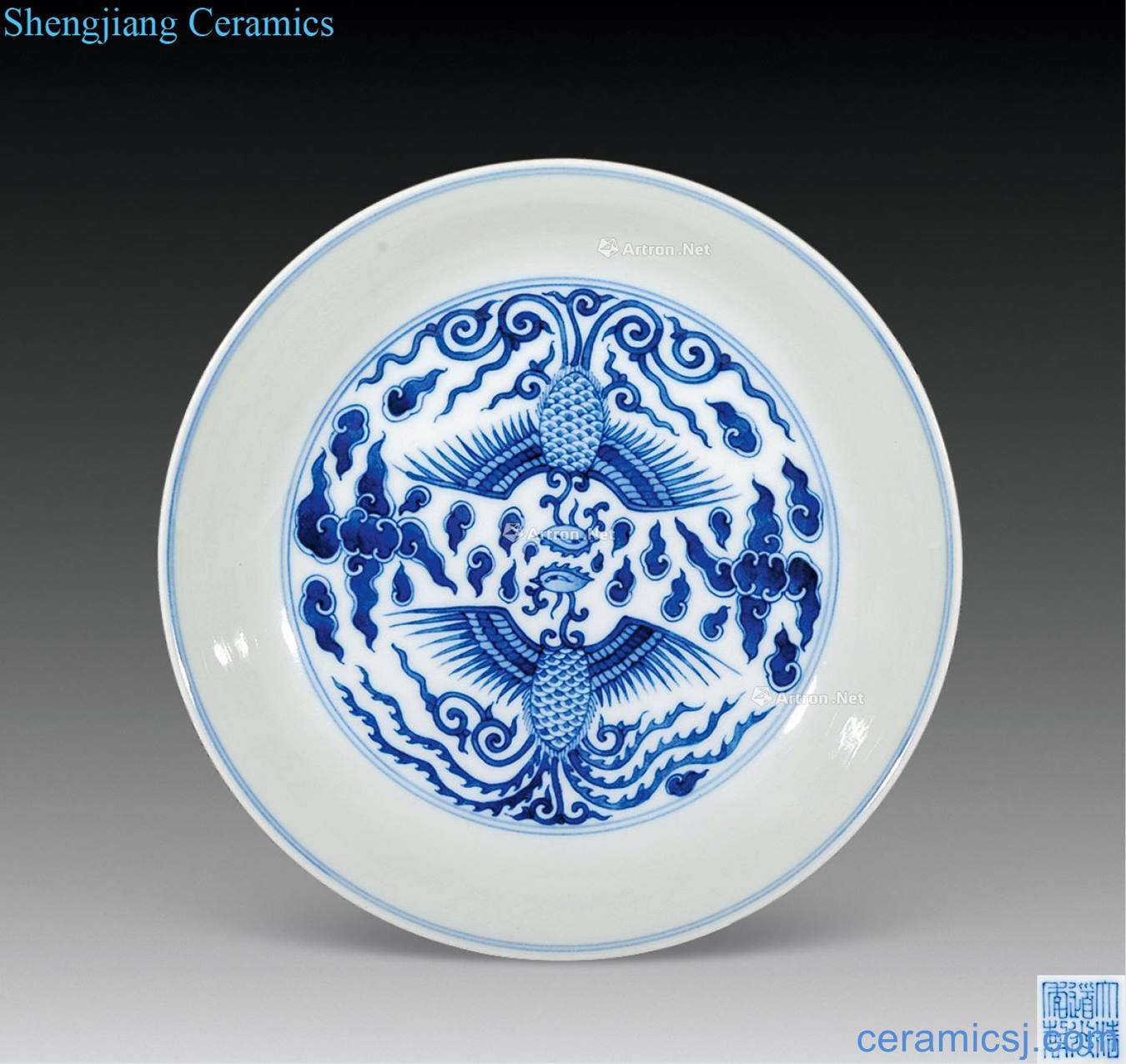 Qing daoguang Blue and white double phoenix tray