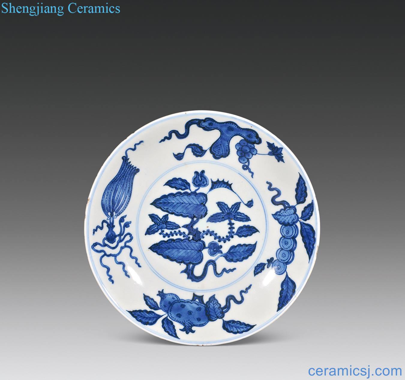 The qing emperor kangxi Blue and white flower fruit tray