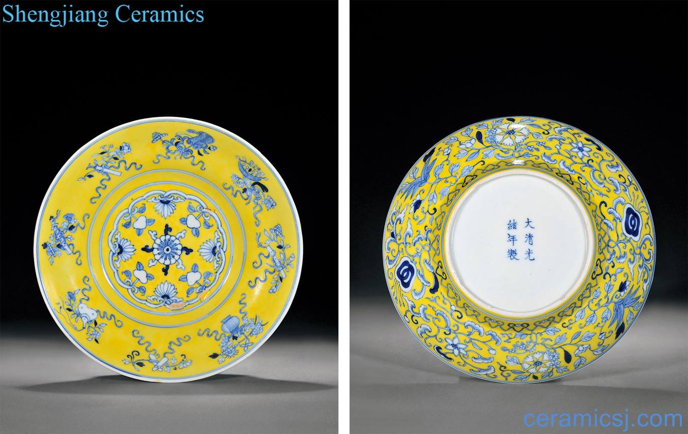 Qing guangxu The eight immortals yellow to dark blue lines or bowl