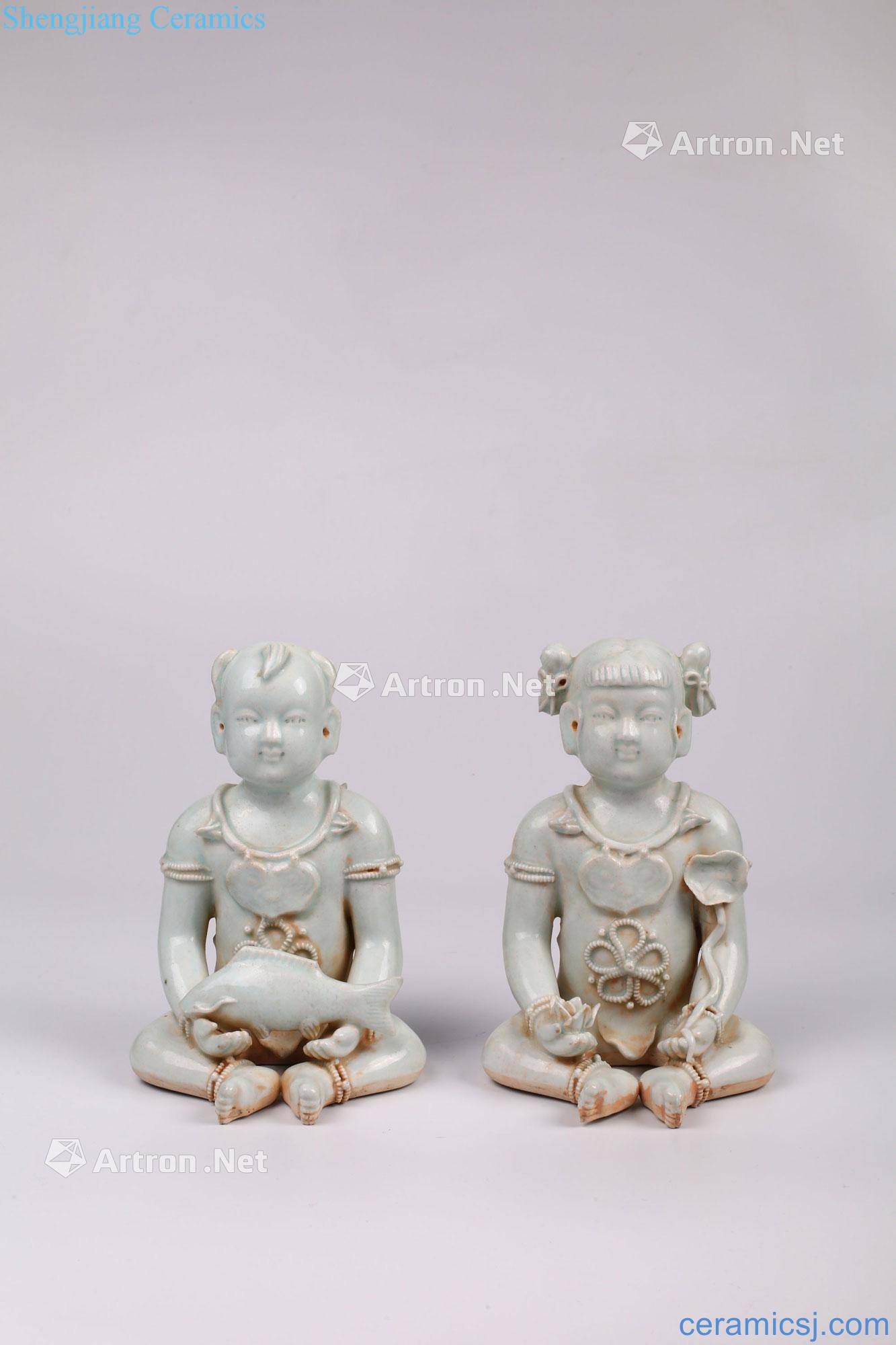 The southern song dynasty Shadow left kiln green boy statue (2)