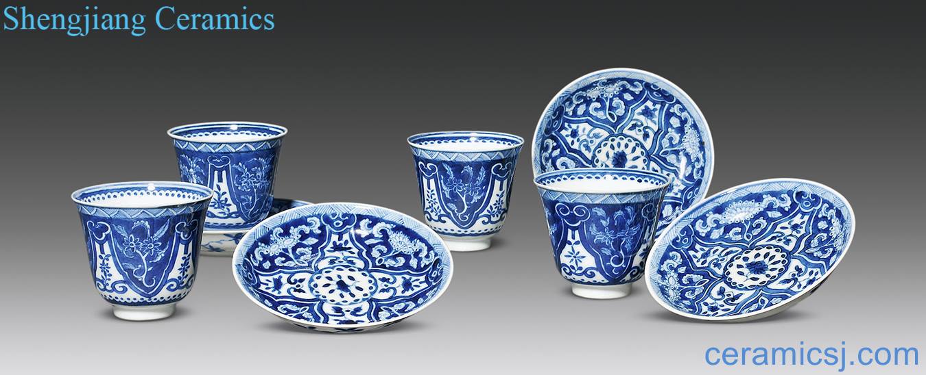 Mid qing Blue and white flower grain fullness (4 sets)