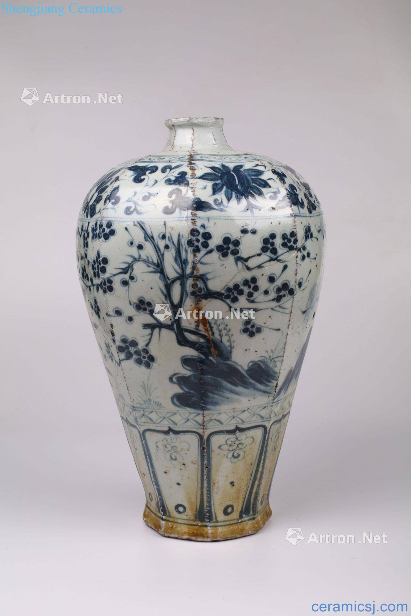 yuan Blue and white flower grain anise bottle