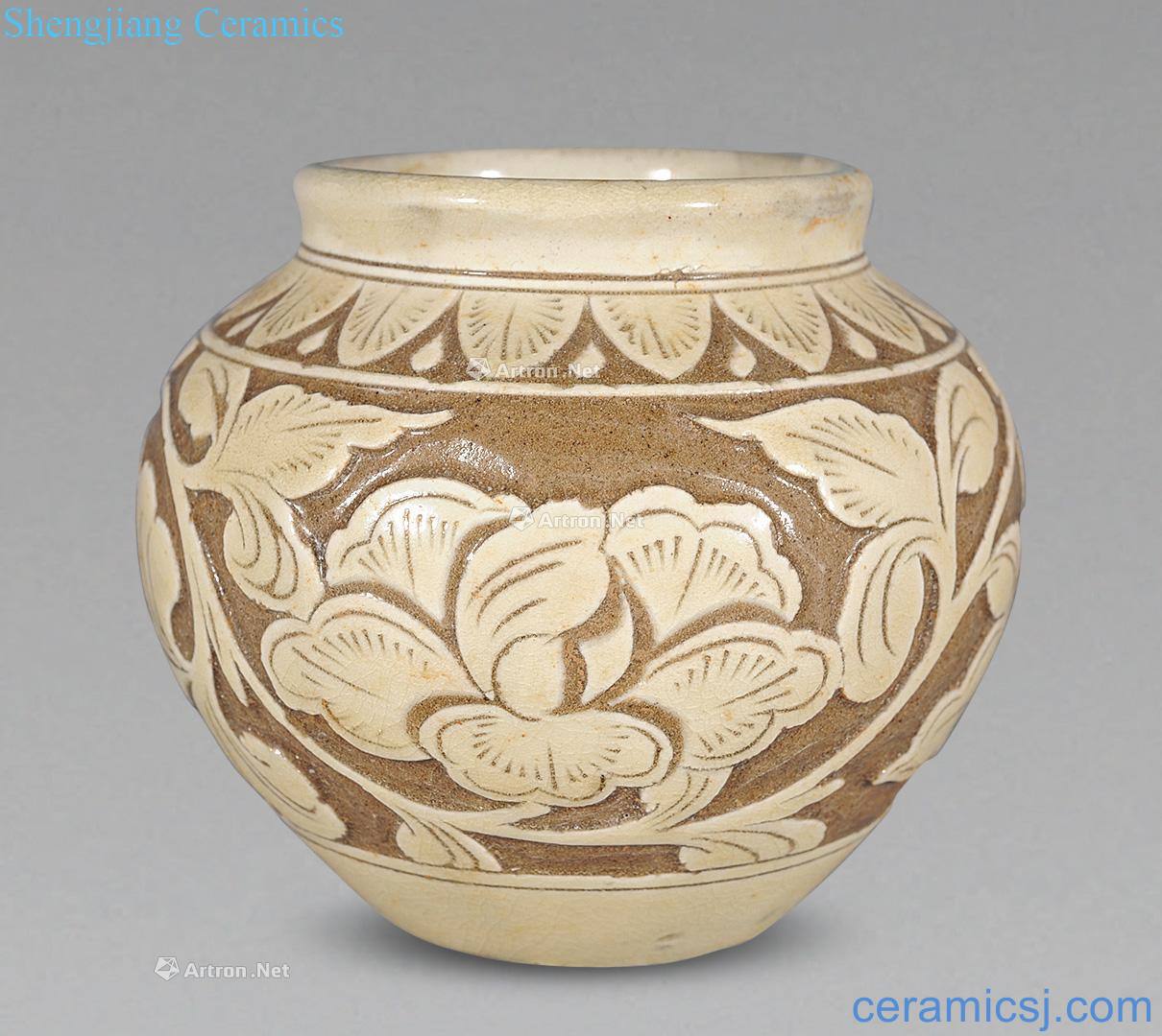 Ming or earlier Magnetic state kiln carved flowers cans