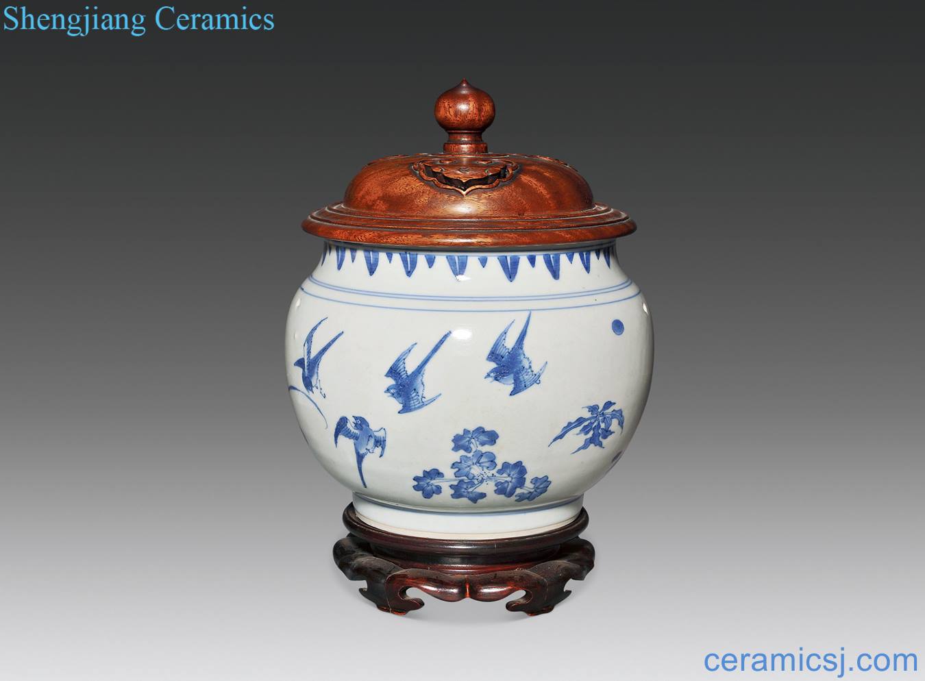 The qing emperor kangxi Blue and white peony ChunYan figure porridge pot