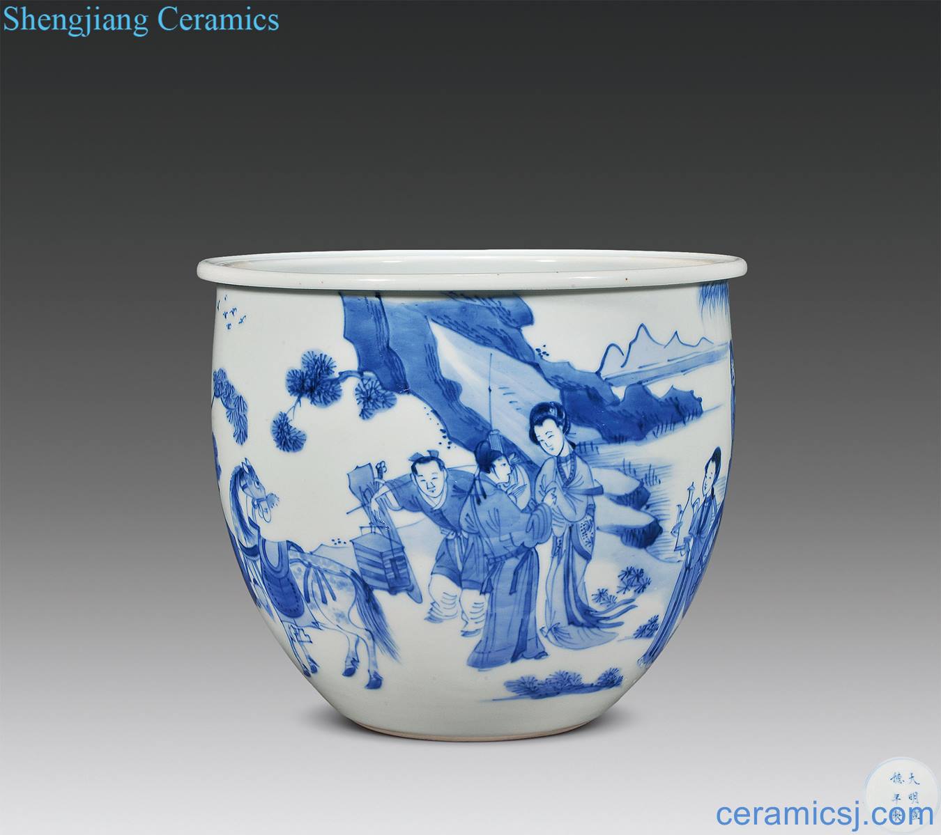 The qing emperor kangxi porcelain figure cylinder farewell