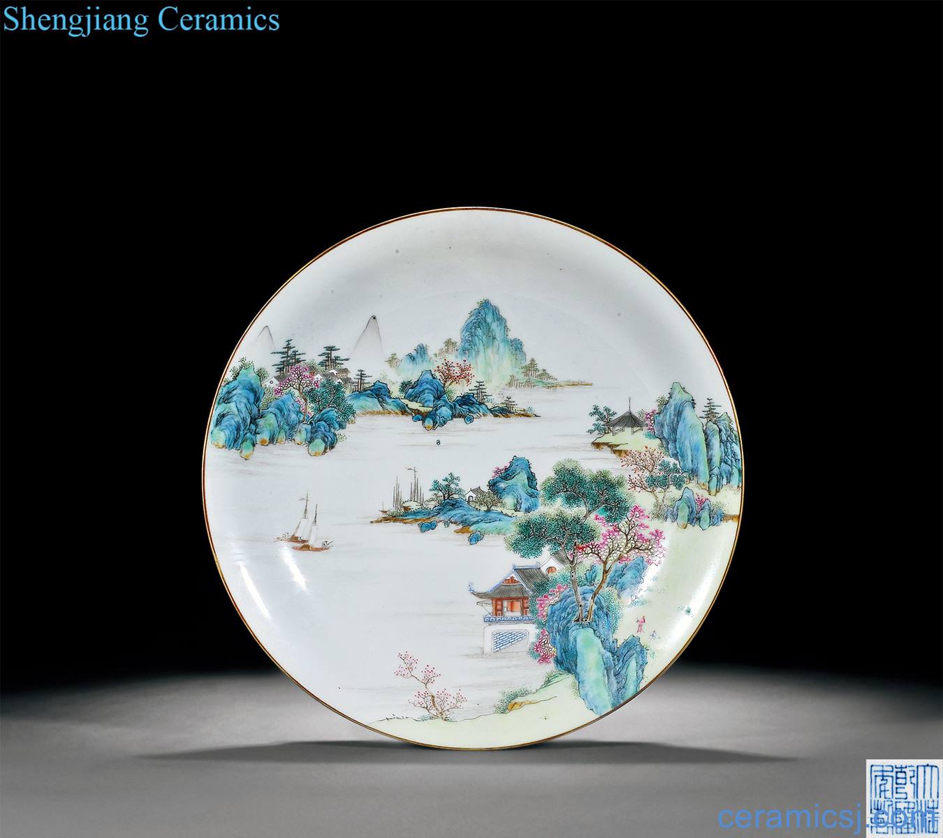 Qing qianlong pastel landscape character lines