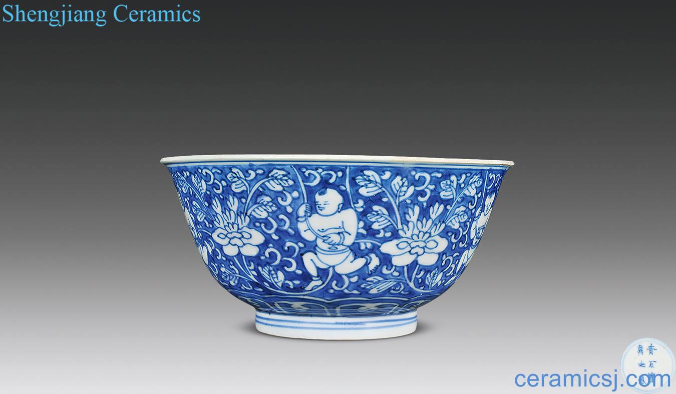 The qing emperor kangxi porcelain white space fold figure bowl lotus flower baby play